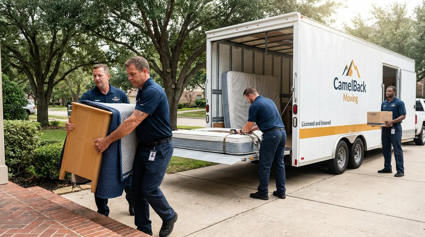 Crew loading residential truck for cross-state move from Coal Creek, CO